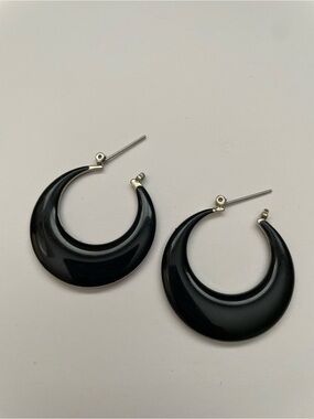 Vintage Black Crescent Hoop Earrings